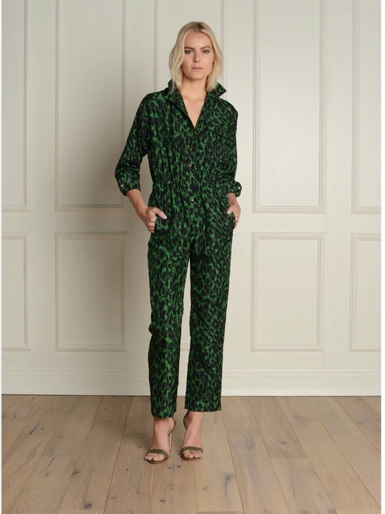 Julie Harrah Pants - Julie Harrah Silk Longsleeve Flightsuit In Emerald Green Size XS/S